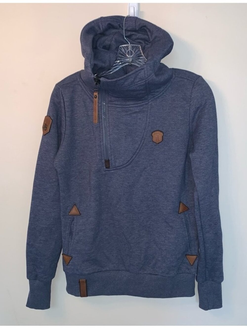 Naketano Blue and Brown Hoodie Side 1/2 Zip M